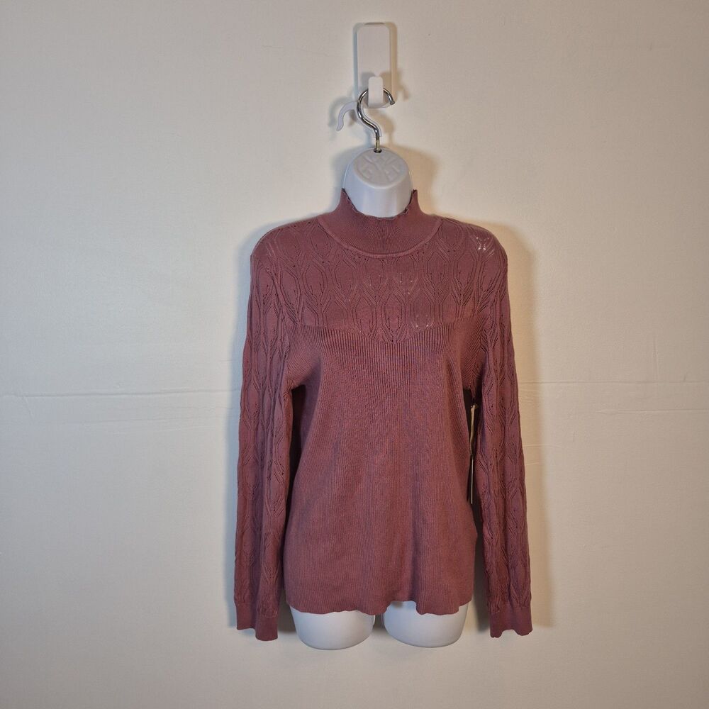 Jessica Simpson Women's Pointelle Open Knit Sweater Size XL Mauve Mock Neck